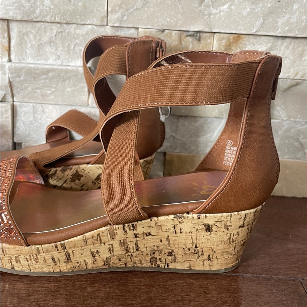Justice Tan Wedge Sandals - Picture 2 of 6
